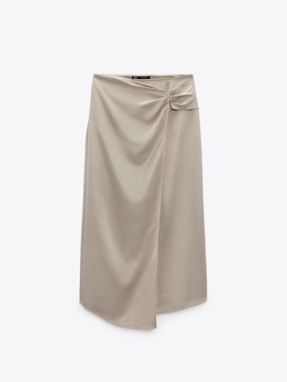 Zara Taupe Draped Midi Skirt with Side Knot